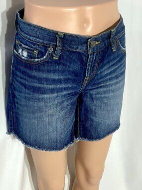 Lucky Brand Size 6/28 Riley Cut Off Raw Hem Dark Wash Denim Jean Womens